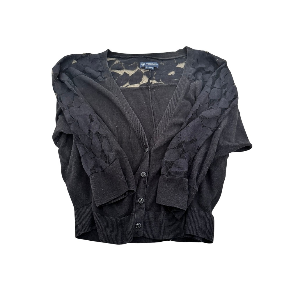 American‎ Eagle Outfitters Black Lace Back Sleeve Cardigan Sweater Womens XL